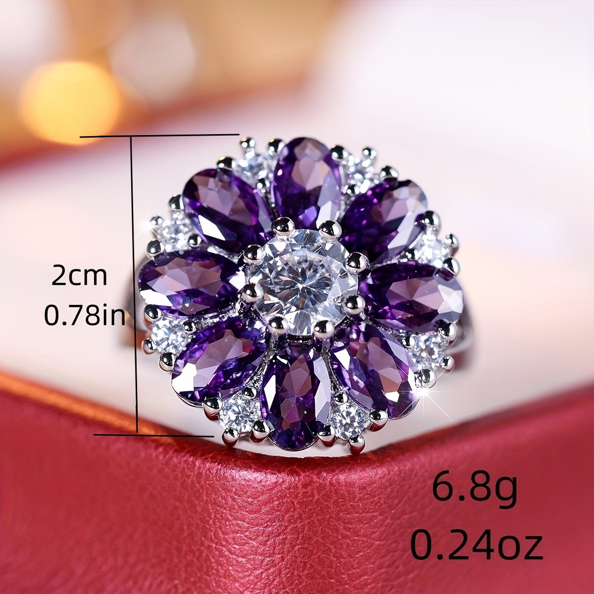 Promise Ring Dainty Flower Purple Zirconia Wedding Ring